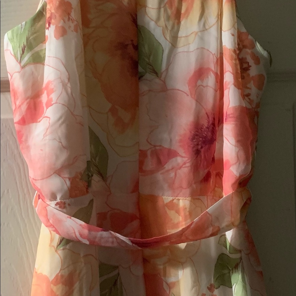 R&K Maxi Dress, NWOT Size 8 Multi Color Shades of  Orange and White, and Greens. - Picture 7 of 15